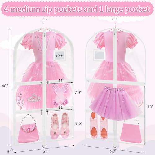 Wsaeig Garment Bags for Dance Costumes - 40 Inch Clear PVC with 5 Zipper Pockets (White) - Kids Dance Garment Bag for Dancers, Hanging Clothes Storage, Competitions & Travel - Image 5