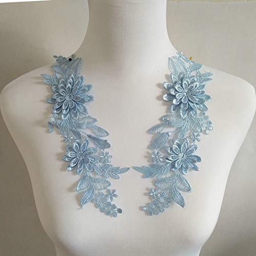 YinQin 1 Pairs of Three-Dimensional Flowers Embroidered Water-Soluble Lace on Flower DIY Wedding Dress Headwear Accessories (Light Blue) - Image 4