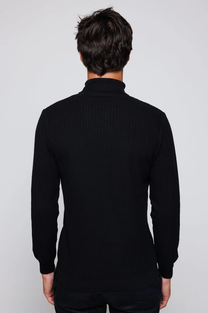 Tudors Men's Slim Fit Full Turtleneck Non-Pilling Black Sweater