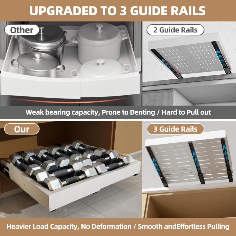 PARTNERJOY 2 Pack Expandable Pull Out Cabinet Organizer, Width (12"-19" ) & Depth (16.5"-22")No Drill Adjustable Cabinet Pull Out Shelves for Kitchen,Pantry, Adhesive Roll Out Shelves for Kitchen Cabinets-White - Image 4