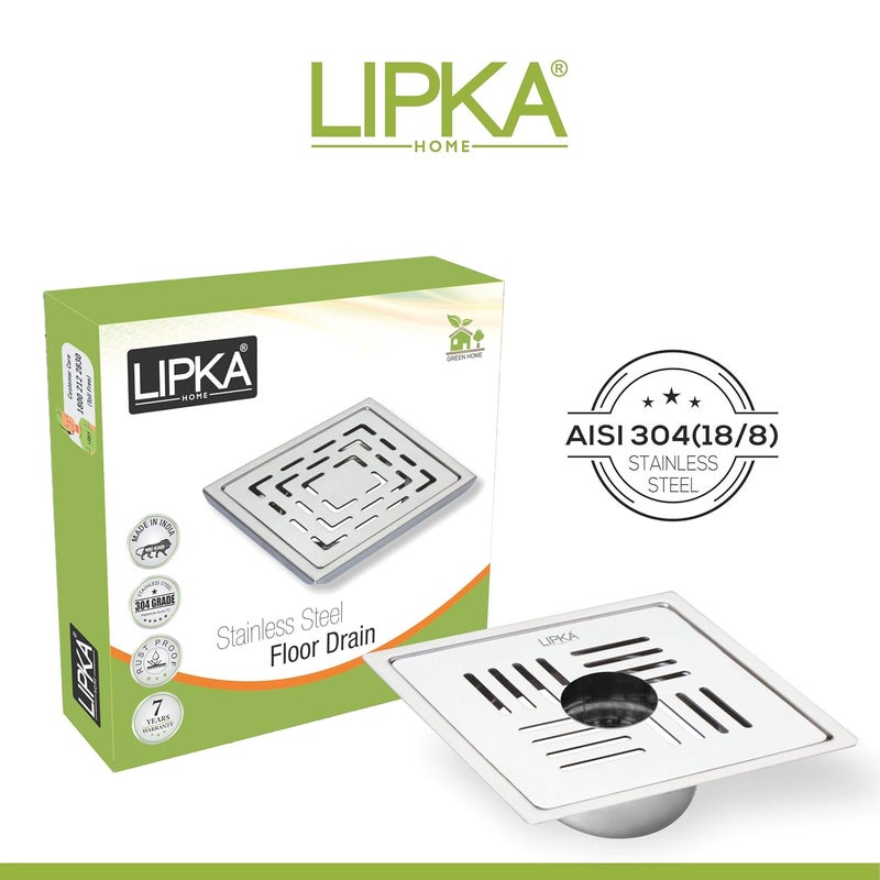 Lipka مصرف أرضي مربع فاخرة LIPKA Alpha من الفولاذ المقاوم للصدأ 5 × 5 بوصات مع ثقب - Image 5