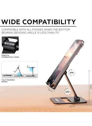 Phone Stand for Cellphone Adjustable Phone Holder for Desk, Folding Office Mobile Holder Portable for Desktop Table Bed Compatible Smartphones Apple iPhone 16 15 14 13 12 Pro Max Plus Samsung Tables iPad - view 4