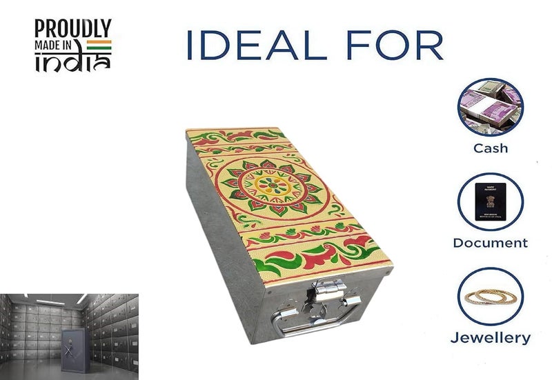 GvanyS Stainless Steel Storage Box For Jewellery Pooja peti Safe Locker Cash Box Size-10 Inch (L - 27.5 cm, W-11.5 cm, H - 8.5 cm) With Handicrafts Digital Minakari Laser Print Design - Image 5