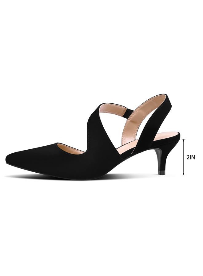 mysoft Women's Dress Shoes Low Heels 2 inch Kitten Pumps Slingback Wedding Party Medium/Wide Width Shoes, Black, 12 - Image 3