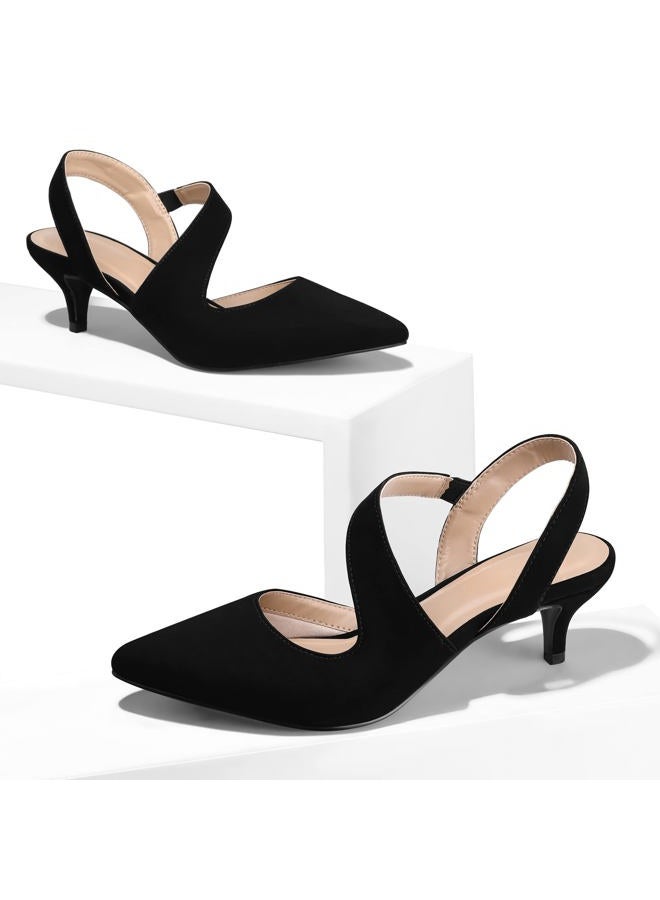 mysoft Women's Dress Shoes Low Heels 2 inch Kitten Pumps Slingback Wedding Party Medium/Wide Width Shoes, Black, 12 - Image 2