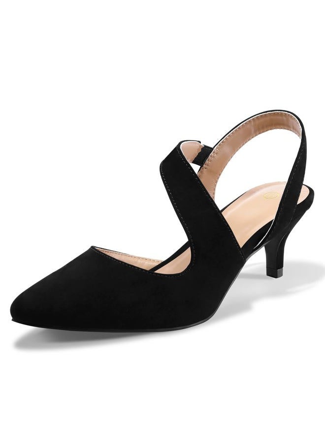 mysoft Women's Dress Shoes Low Heels 2 inch Kitten Pumps Slingback Wedding Party Medium/Wide Width Shoes, Black, 12 - Image 1