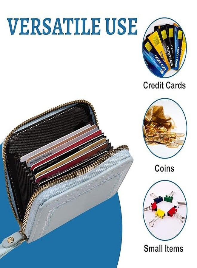 Kuber Industries PU Embroidered Thread Work Credit Card Case Holder Purse, Coin Pocket Wallet for Women | Cute Mini Wallet for Girls | Hand Wallet for College Girls | KS-2, Light Blue - Image 5