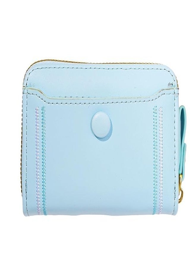 Kuber Industries PU Embroidered Thread Work Credit Card Case Holder Purse, Coin Pocket Wallet for Women | Cute Mini Wallet for Girls | Hand Wallet for College Girls | KS-2, Light Blue - Image 1