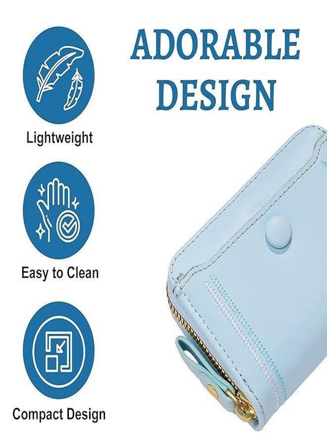 Kuber Industries PU Embroidered Thread Work Credit Card Case Holder Purse, Coin Pocket Wallet for Women | Cute Mini Wallet for Girls | Hand Wallet for College Girls | KS-2, Light Blue - Image 4