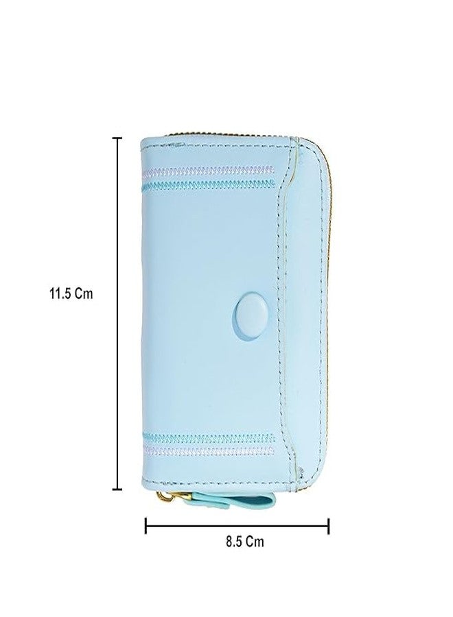 Kuber Industries PU Embroidered Thread Work Credit Card Case Holder Purse, Coin Pocket Wallet for Women | Cute Mini Wallet for Girls | Hand Wallet for College Girls | KS-2, Light Blue - Image 3