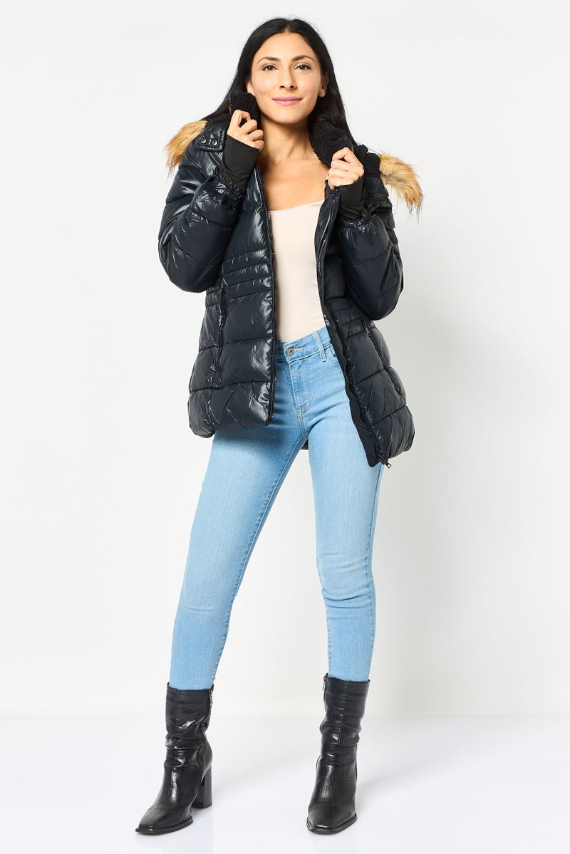 STEVE MADDEN Women Quilted Puffer Jacket, Black - Image 3