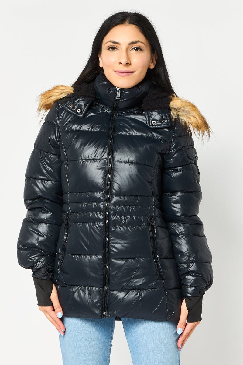 STEVE MADDEN Women Quilted Puffer Jacket, Black - Image 1