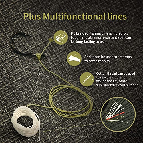 PSKOOK Survival Paracord Rope PSKOOK 100 Feet Fire Starter Parachute Cord 7-Strand Nylon with Red Tinder Cord PE Fishing Line Cotton Thread for Outdoor Lanyards, Bracelets, Handle Wraps (Black) - Image 4