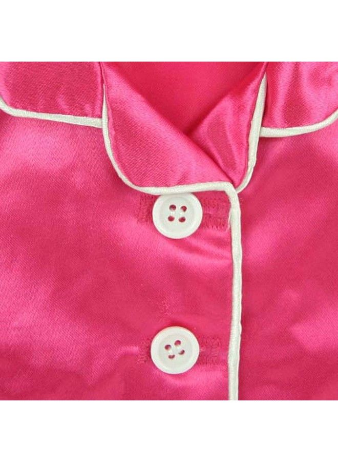 Sophia's 3 Piece Classic Satin Pajamas With Piping And Buttons Includes Shirt Pants And White Faux Fur Slippers For 18 Inch Dolls Hot Pink - Image 4