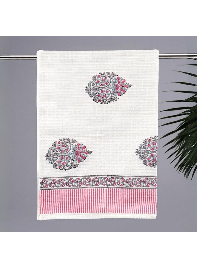 Peepul Tree Block Printed Hand & Bath Towels, Super Absorbent, Soft & Fast Drying, Floral 100% Cotton, 240 GSM (1 Bath Towel, Pink) - Image 2