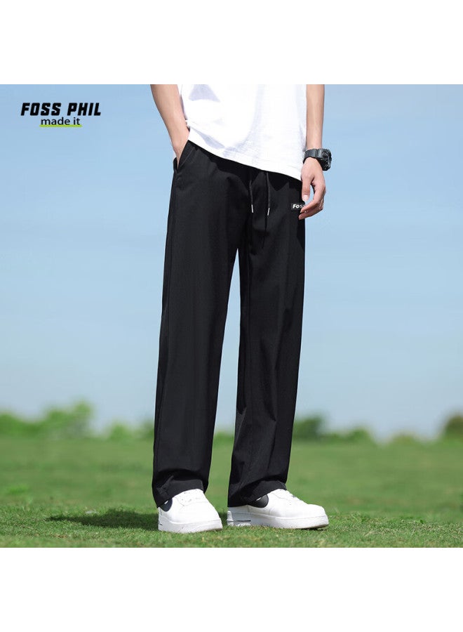 Foss Phil Men's Casual Pants Spring Summer Breathable Ice Silk Straight Loose Fit Casual Sports Long Pants Fpdz1 Black M - Image 3