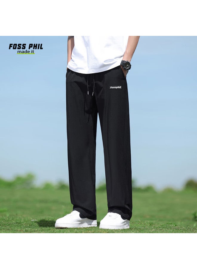 Foss Phil Men's Casual Pants Spring Summer Breathable Ice Silk Straight Loose Fit Casual Sports Long Pants Fpdz1 Black M - Image 2