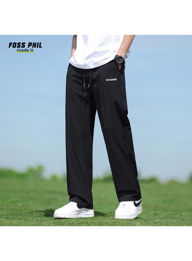Foss Phil Men's Casual Pants Spring Summer Breathable Ice Silk Straight Loose Fit Casual Sports Long Pants Fpdz1 Black M - Image 4