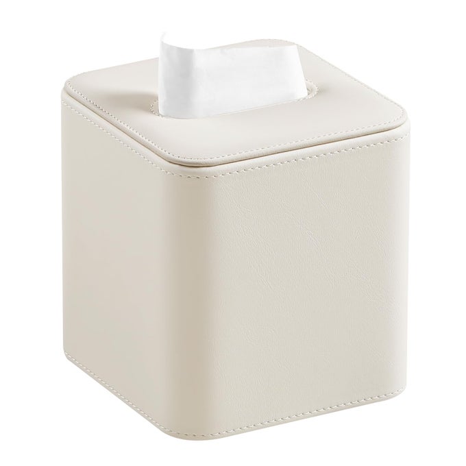 PU LEATHER TISSUE BOX COVER WITH MAGNETIC CLOSURE SQUARE TISSUE BOX HOLDER WITH ROUNDED EDGES DESIGN BEIGE SQUARE