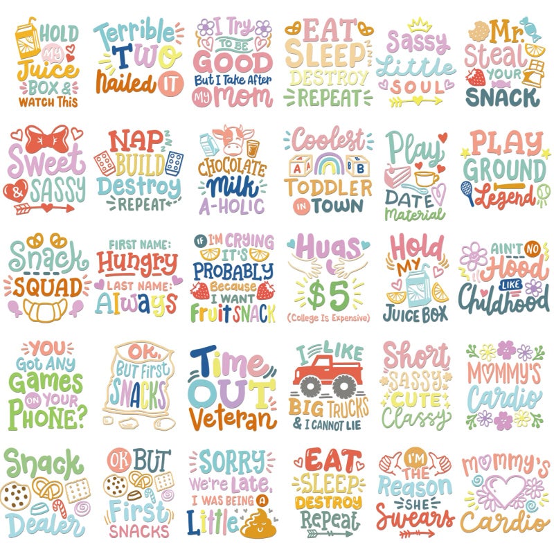 INCOK Funny Baby Quotes DTF Transfers Ready to Press - 30 Sheets Onesie Decorating Kit Baby Shower, Iron on Transfers for T Shirts Iron on Decals Patches for Bibs Bodysuit Pillow Cover DIY Gift - Image 1