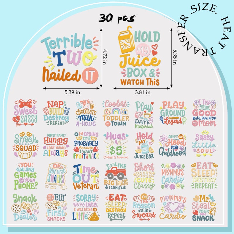 INCOK Funny Baby Quotes DTF Transfers Ready to Press - 30 Sheets Onesie Decorating Kit Baby Shower, Iron on Transfers for T Shirts Iron on Decals Patches for Bibs Bodysuit Pillow Cover DIY Gift - Image 5