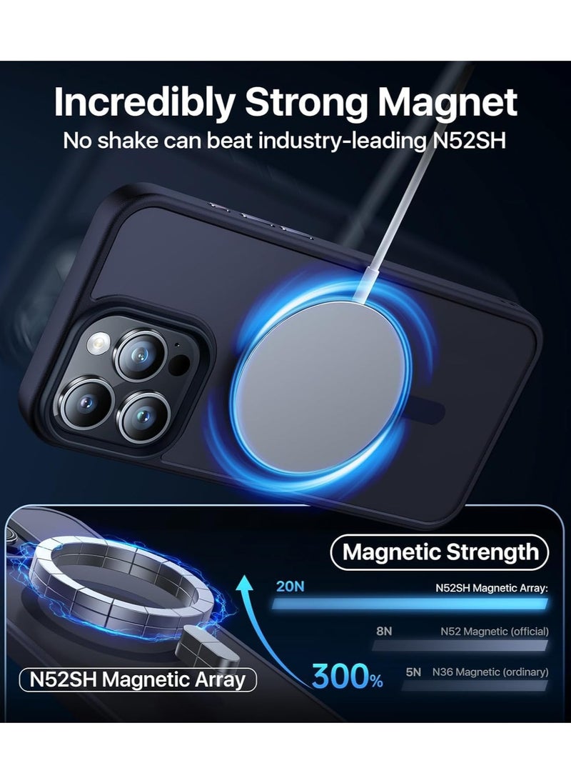 Denx Magsafe iPhone 16 Pro Max Case, High Grade Drop Shockproof Matte Translucent Hard Back Slim Case Cover, Black Magnetic Circle (Dark Blue)  - Image 4