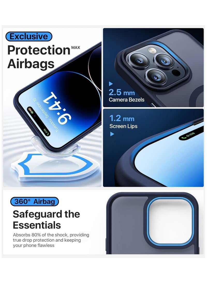 Denx - Magsafe iPhone 16 Pro Max Case, High Grade Drop Shockproof Matte Translucent Hard Back Slim Case Cover, Black Magnetic Circle (Dark Blue) - Image 1