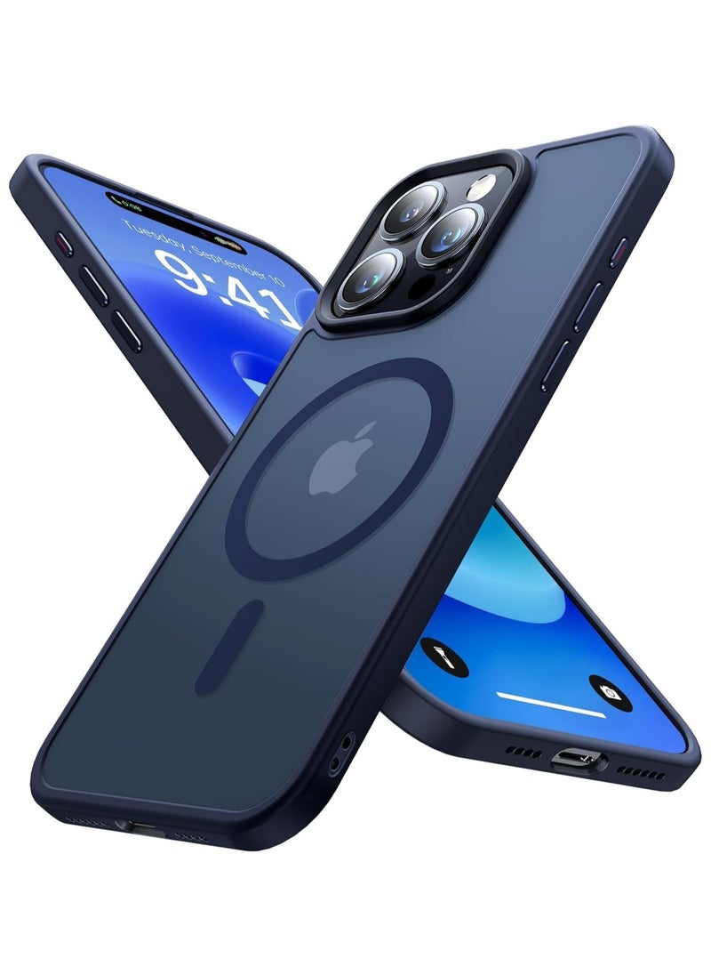 Denx Magsafe iPhone 16 Pro Max Case, High Grade Drop Shockproof Matte Translucent Hard Back Slim Case Cover, Black Magnetic Circle (Dark Blue)  - Image 1