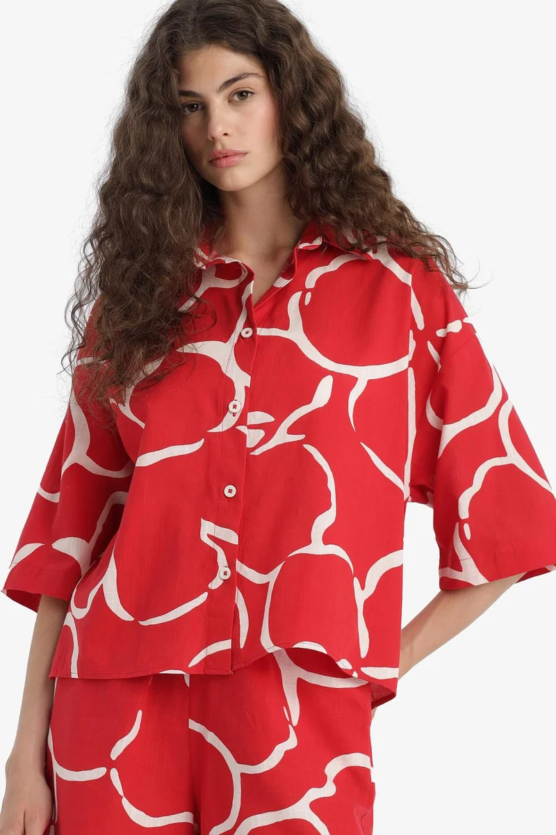 ديفاكتو Oversize Fit Shirt Collar Short Sleeve Shirt