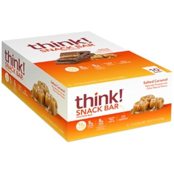 think! Protein Bars with Chicory Root for Fiber, Salted Caramel, Snack Bars without Artificial Sweeteners, 1.4 Oz, 10 Ct - Image 1