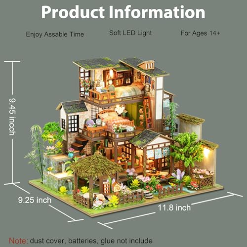 ISSEVE DIY Miniature House Kit Tiny House Dollhouse Kit for Adults Mini House Building Kits Miniature Kit Adult Craft Diorama Kit Home Bookshelf Decoration Birthday Gifts Bamboo Spring Courtyard - Image 5