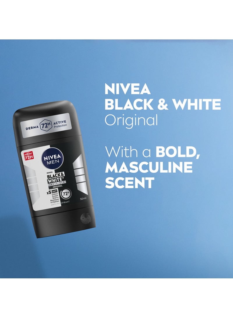 Nivea Men Black And White 5In1 Invisible Antiperspirant Deodorant Stick Original 72H Active Protection 50ml - Image 3