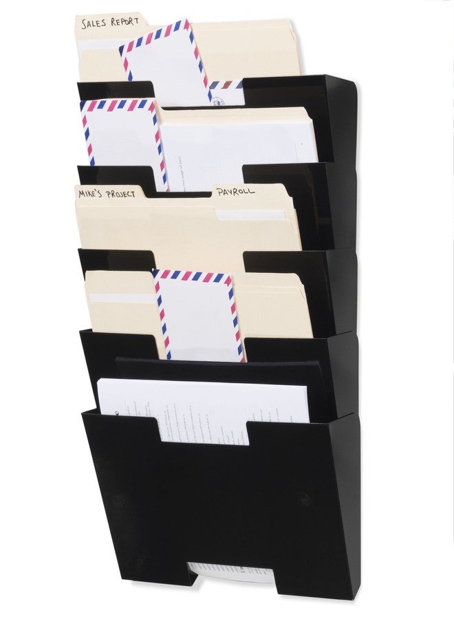 Wallniture Lisbon Wall Mounted File Holder Organizer, 5-Tier Metal Office Organization and Storage Rack, Wall Mount File Holder, Magazine Holder and Office Decor, Black - Image 1