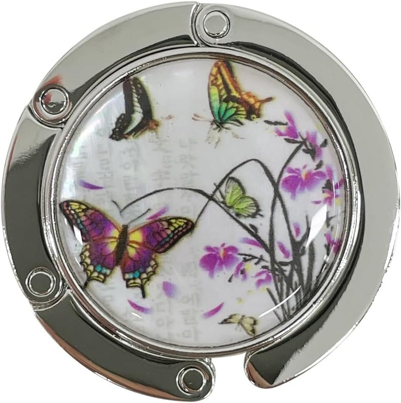 PLAY Mother of Pearl Purse Hook Magnet Clip Table Handbag Hanger Foldable Table Holder (Purple Butterfly) - Image 1