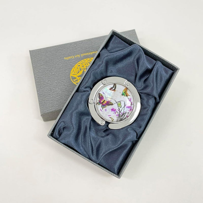 PLAY Mother of Pearl Purse Hook Magnet Clip Table Handbag Hanger Foldable Table Holder (Purple Butterfly) - Image 4