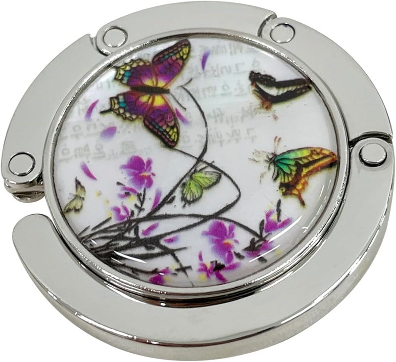 PLAY Mother of Pearl Purse Hook Magnet Clip Table Handbag Hanger Foldable Table Holder (Purple Butterfly) - Image 2