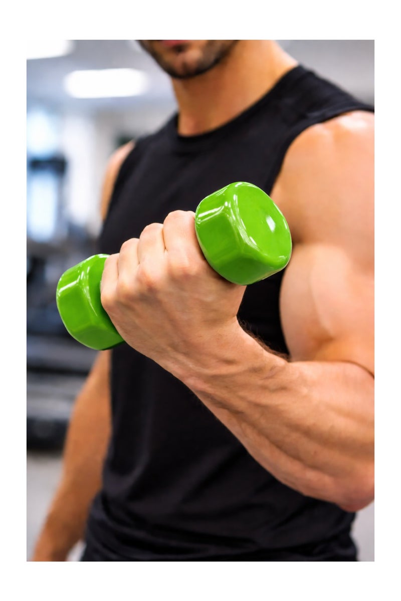 أتش برو زوج دمبل فينيل بوزن ٥ كجم من إتش إم سبورتس باللون الأخضر، مجموعة أوزان يد مثالية لتمارين اللياقة في المنزل. - Image 4