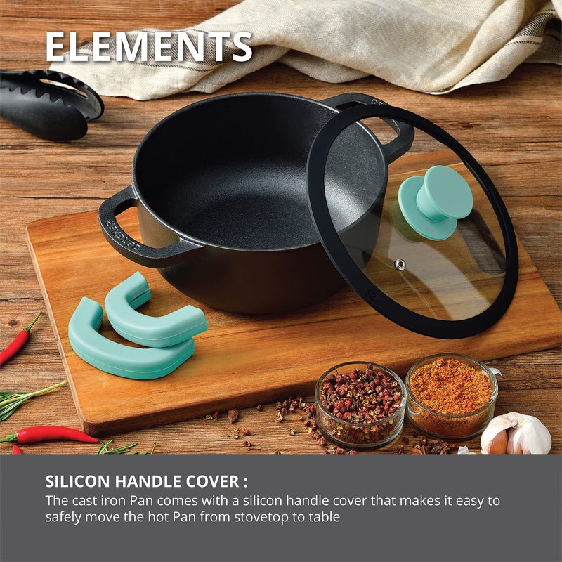 BERGNER Bergner Elements Cast Iron 24 cm Casserole PreSeasoned 36 L Capacity for SlowDumBiryaniCurryPulaoOnePotMealBakeServe Induction Gas Ready 7Year Warranty by Bergner  - Image 4