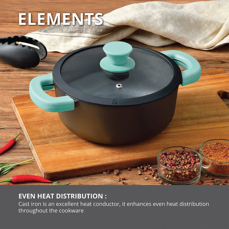 BERGNER Bergner Elements Cast Iron 24 cm Casserole PreSeasoned 36 L Capacity for SlowDumBiryaniCurryPulaoOnePotMealBakeServe Induction Gas Ready 7Year Warranty by Bergner  - Image 2