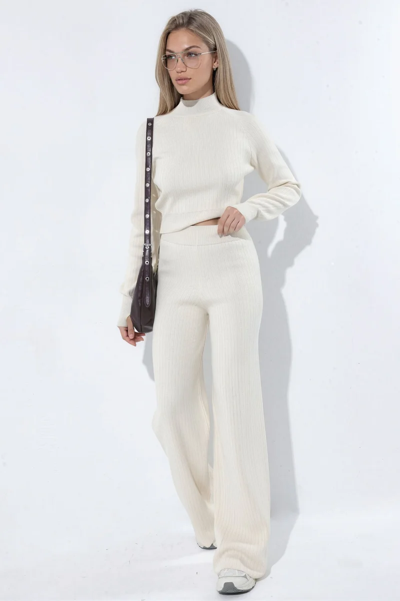 Hiccup Half Turtleneck Crop Sweater and Pants Knit Set