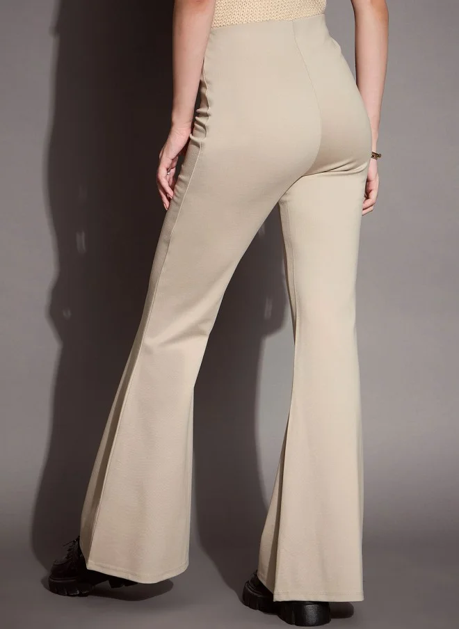 SASSAFRAS Beige High-Rise Bootcut Trousers for Women