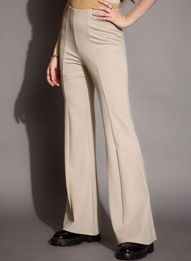 SASSAFRAS Beige High-Rise Bootcut Trousers for Women
