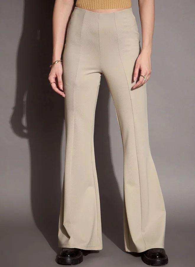 SASSAFRAS Beige High-Rise Bootcut Trousers for Women