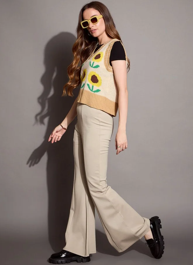 SASSAFRAS Beige High-Rise Bootcut Trousers for Women