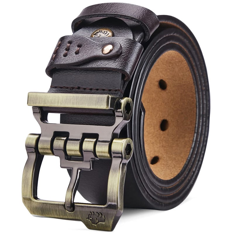 BISON DENIM Men's Belts Leather Dress Genuine Leather Classic Heavy Duty Buckle Belt Casual for Jeansâ€¦ - Image 1