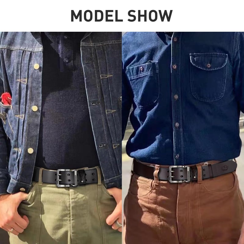 BISON DENIM Men's Belts Leather Dress Genuine Leather Classic Heavy Duty Buckle Belt Casual for Jeansâ€¦ - Image 5