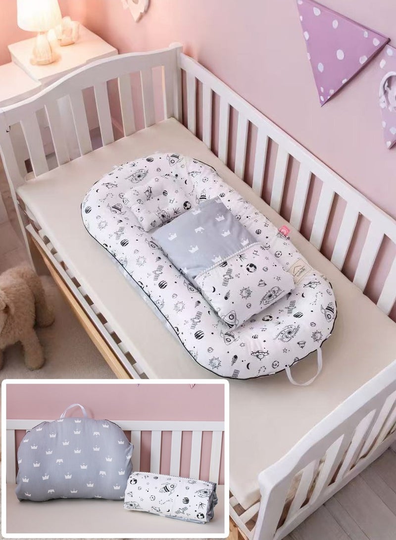 XiuWoo 3Pcs Portable and Foldable Baby Bed Set Baby Lounger with Pillow Quilt Crib Bedding for Newborns Infants Travel Sleeping - Image 2