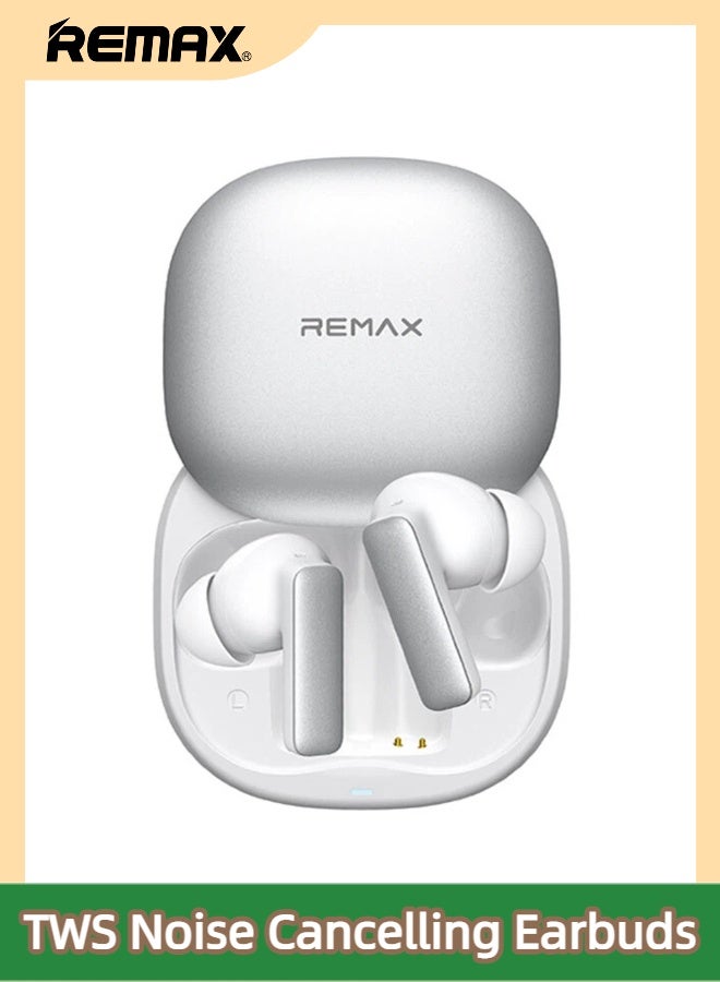 REMAX TWS-18 True Wireless Noise Cancelling Earbuds, Stereo Music and Call Earphones, Bluetooth 6.0, ANC+ENC Noise Reduction Comfortable to Wear, 20 Hours Battery Life, Fast Charging, Compact Portable. (White) - Image 1