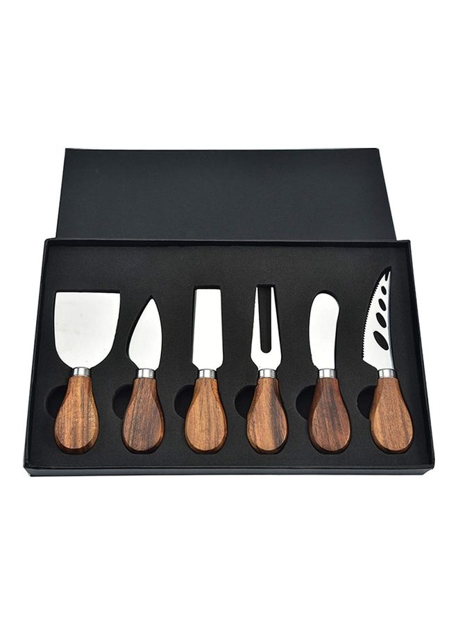 Loquat 6-Piece Cheese Knife Set Brown/Silver - Image 1