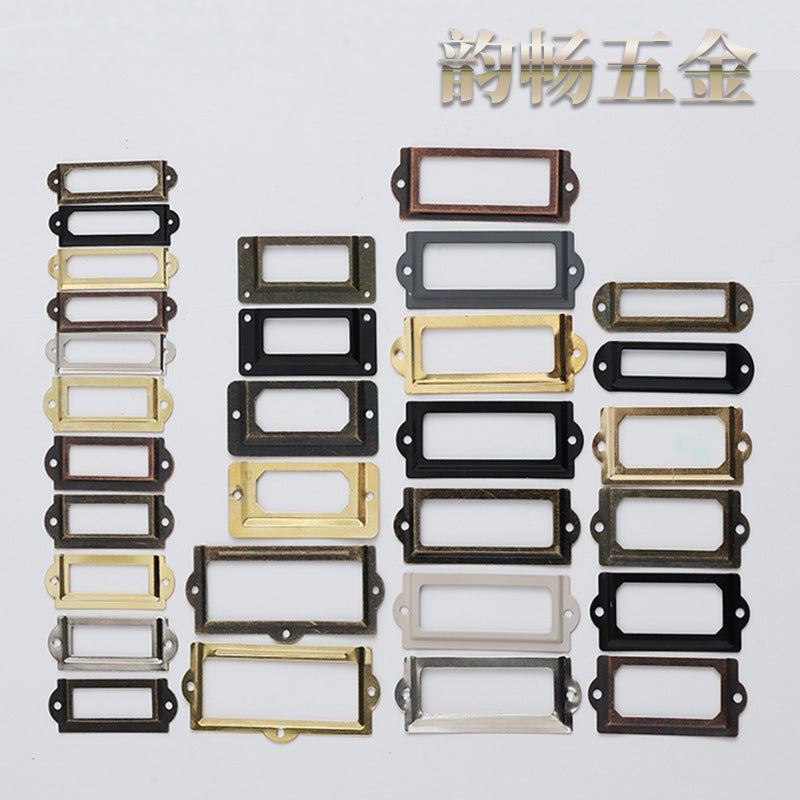 Small Card Slot Name Card Frame Handle Label Frame Square Frame Iron Antique Drawer Card Clip Label Bookmark Frame - Image 2